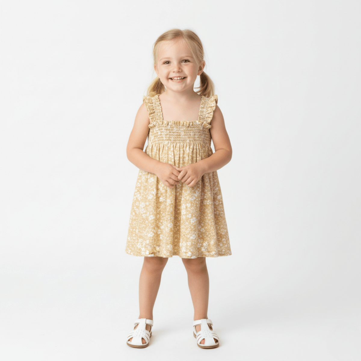 Organic Smocked Sundress - Yellow Blossom - Dress, Day Dress, One-piece garment, Textile, Fashion | Everetts Place