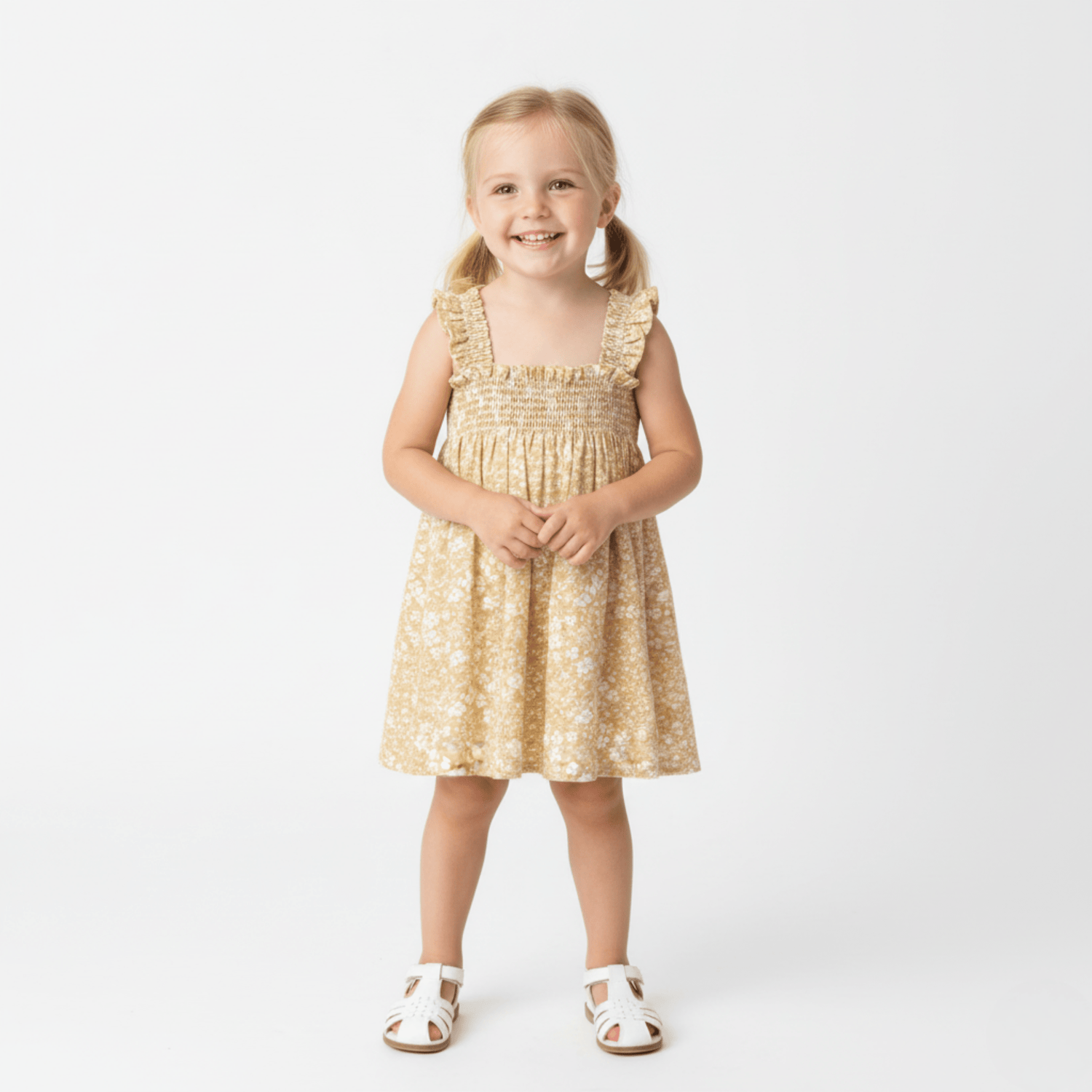 Organic Smocked Sundress - Yellow Blossom - Dress, Day Dress, One-piece garment, Textile, Fashion | Everetts Place