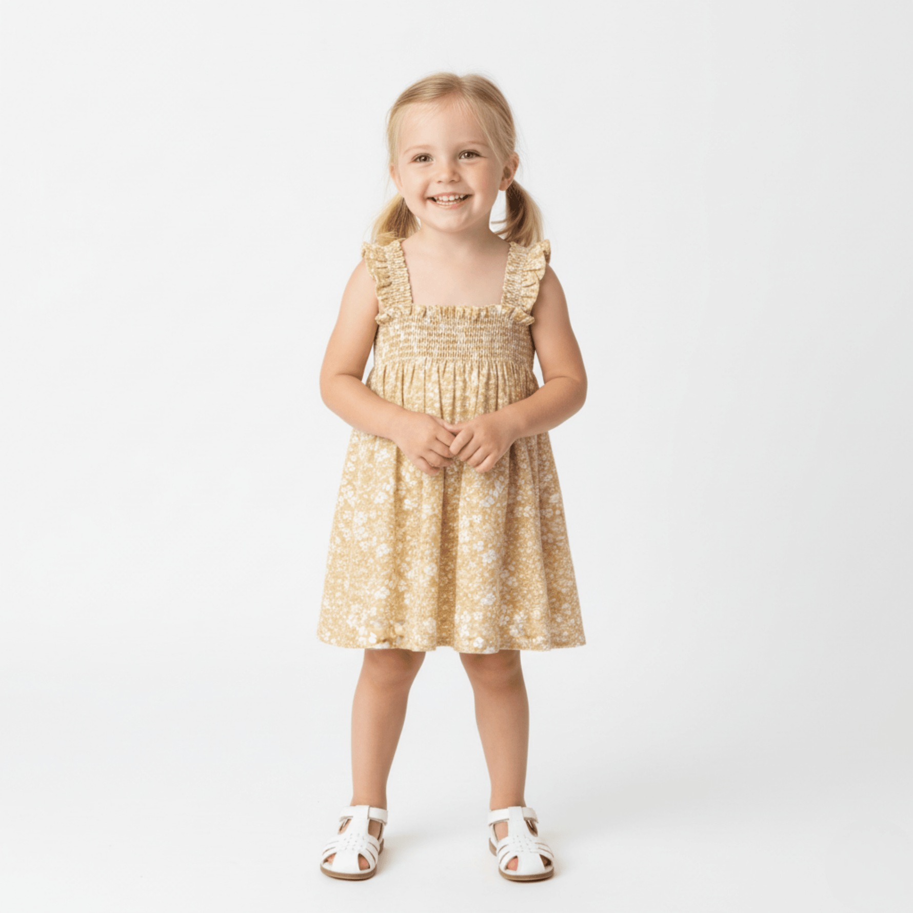 Organic Smocked Sundress - Yellow Blossom - Dress, Day Dress, One-piece garment, Textile, Fashion | Everetts Place