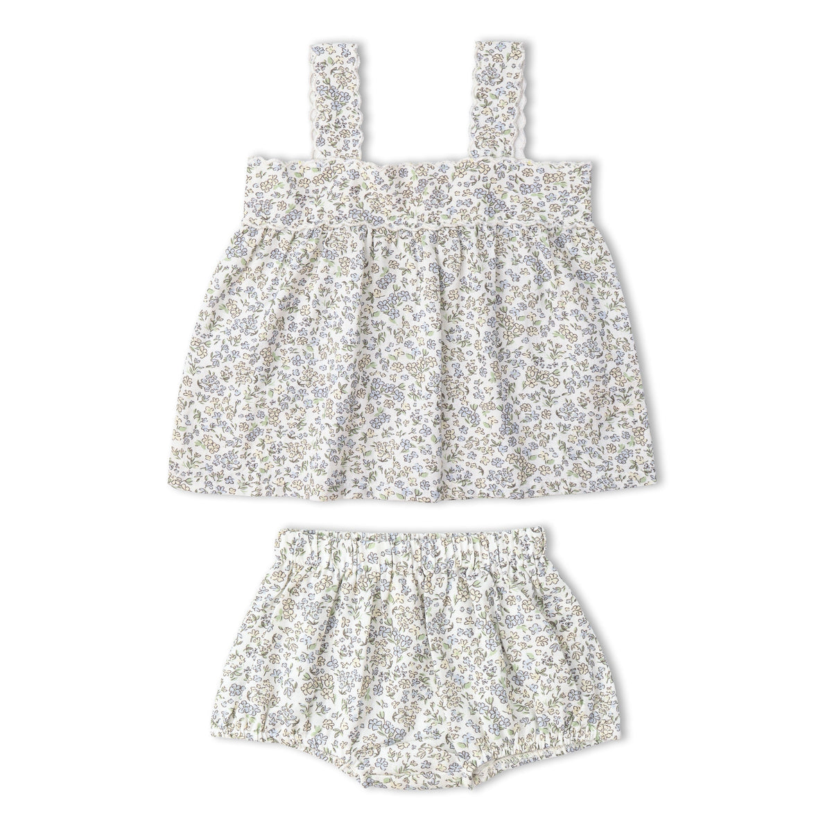Makemake Organics Makemake Organics Baby Outfit Scalloped Top And Bloomers Two Piece Set Lavender Linen - Cotton Blend
