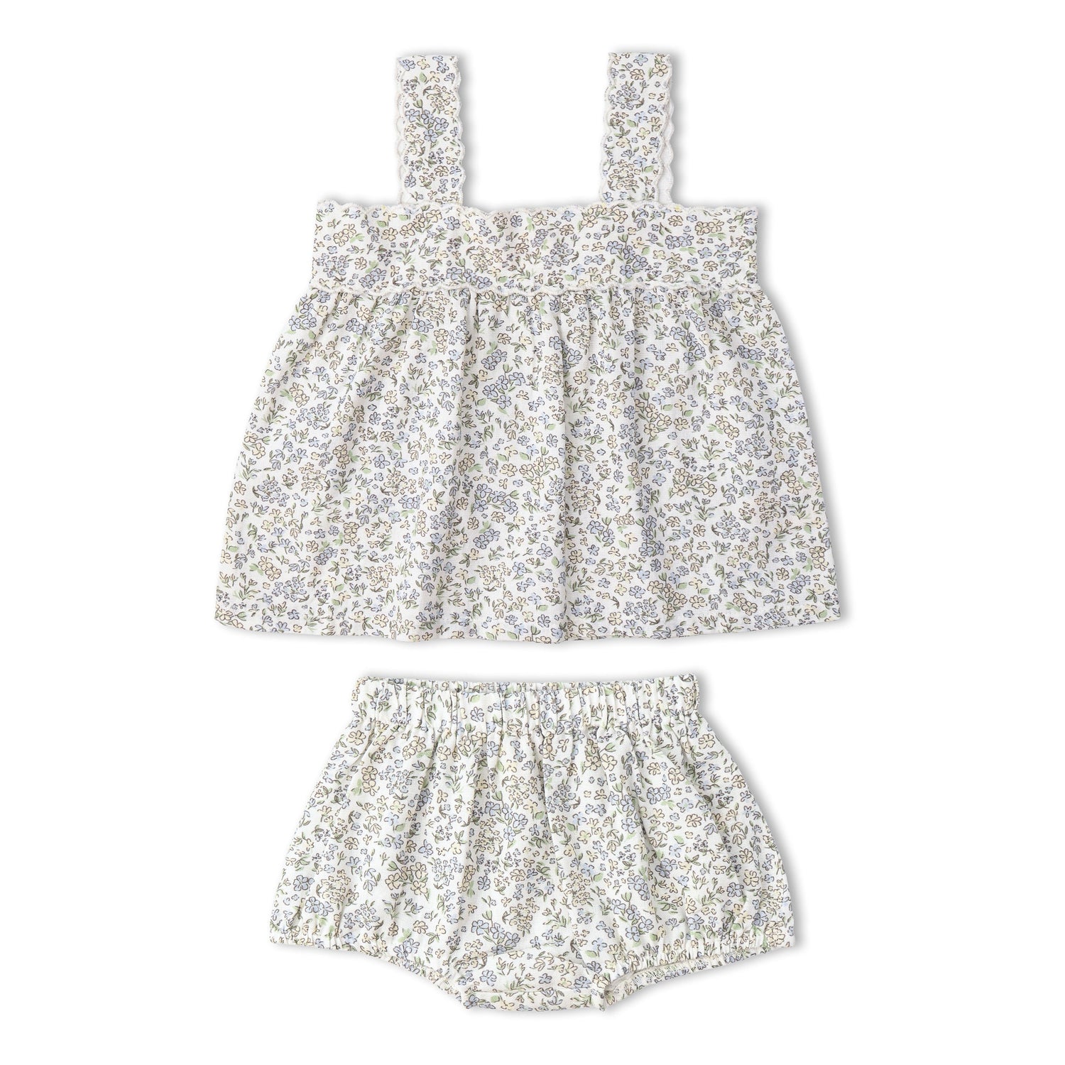 Makemake Organics Makemake Organics Baby Outfit Scalloped Top And Bloomers Two Piece Set Lavender Linen - Cotton Blend