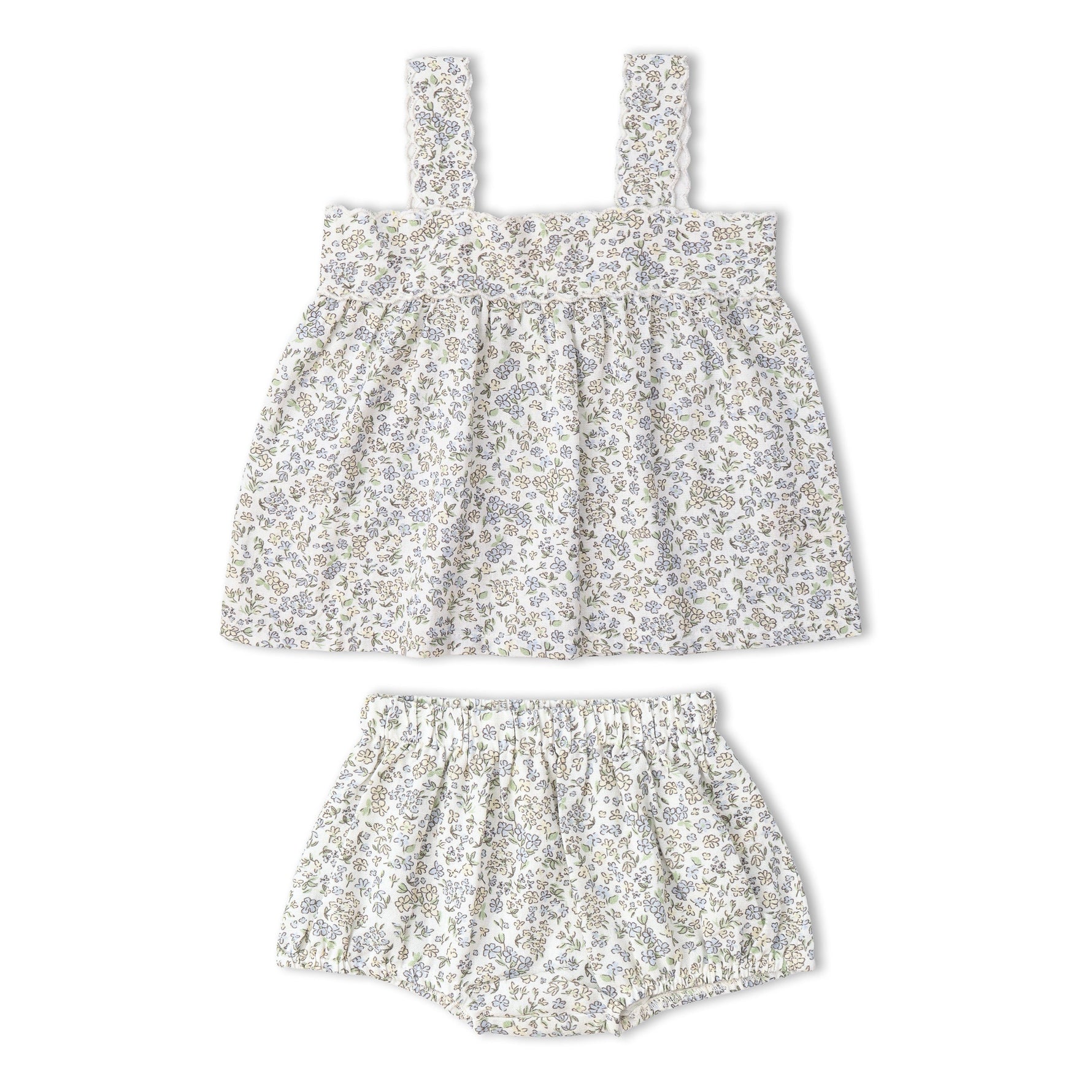 Makemake Organics Makemake Organics Baby Outfit Scalloped Top And Bloomers Two Piece Set Lavender Linen - Cotton Blend
