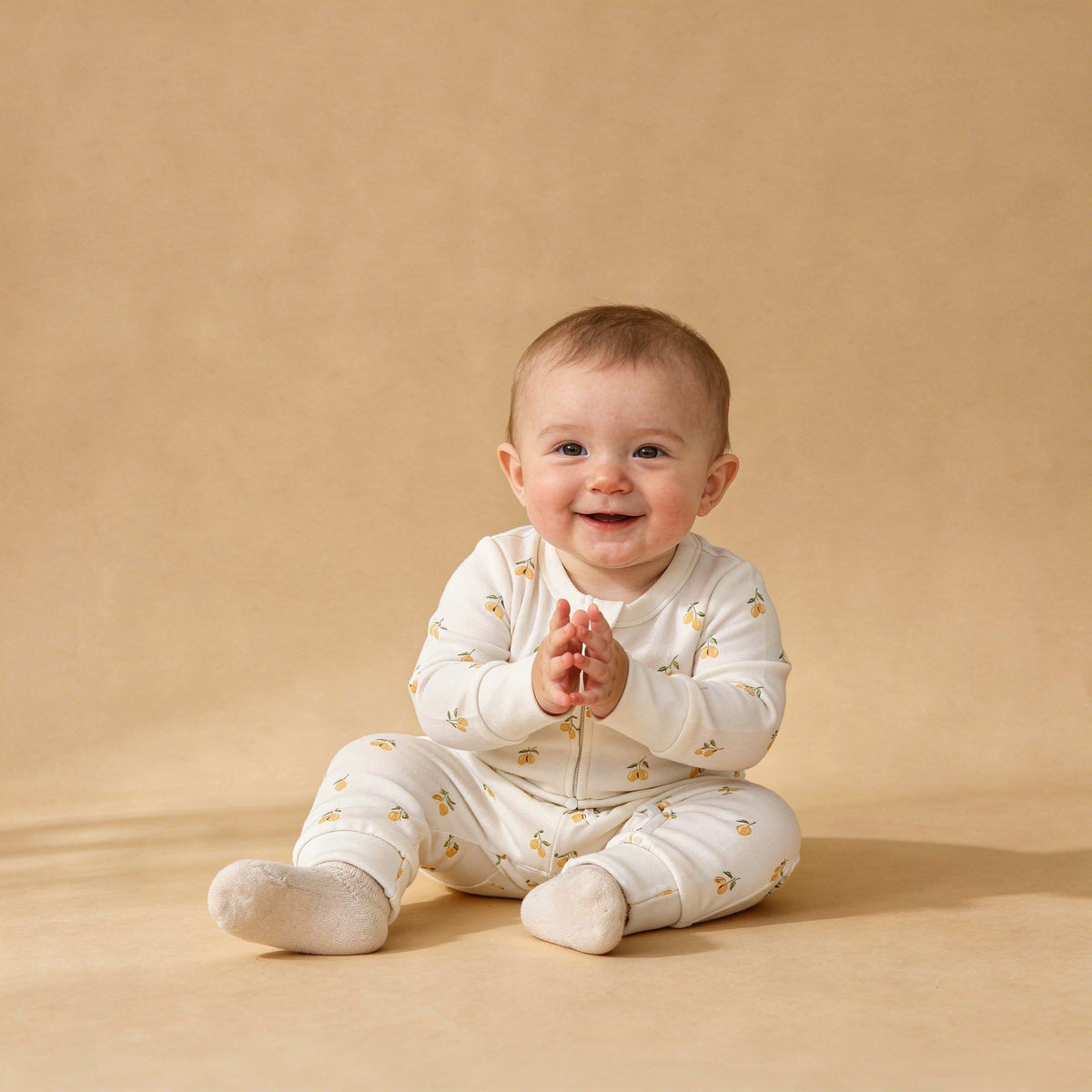 Makemake Organics Makemake Organics Baby Romper Two Way Zip Lemons Print
