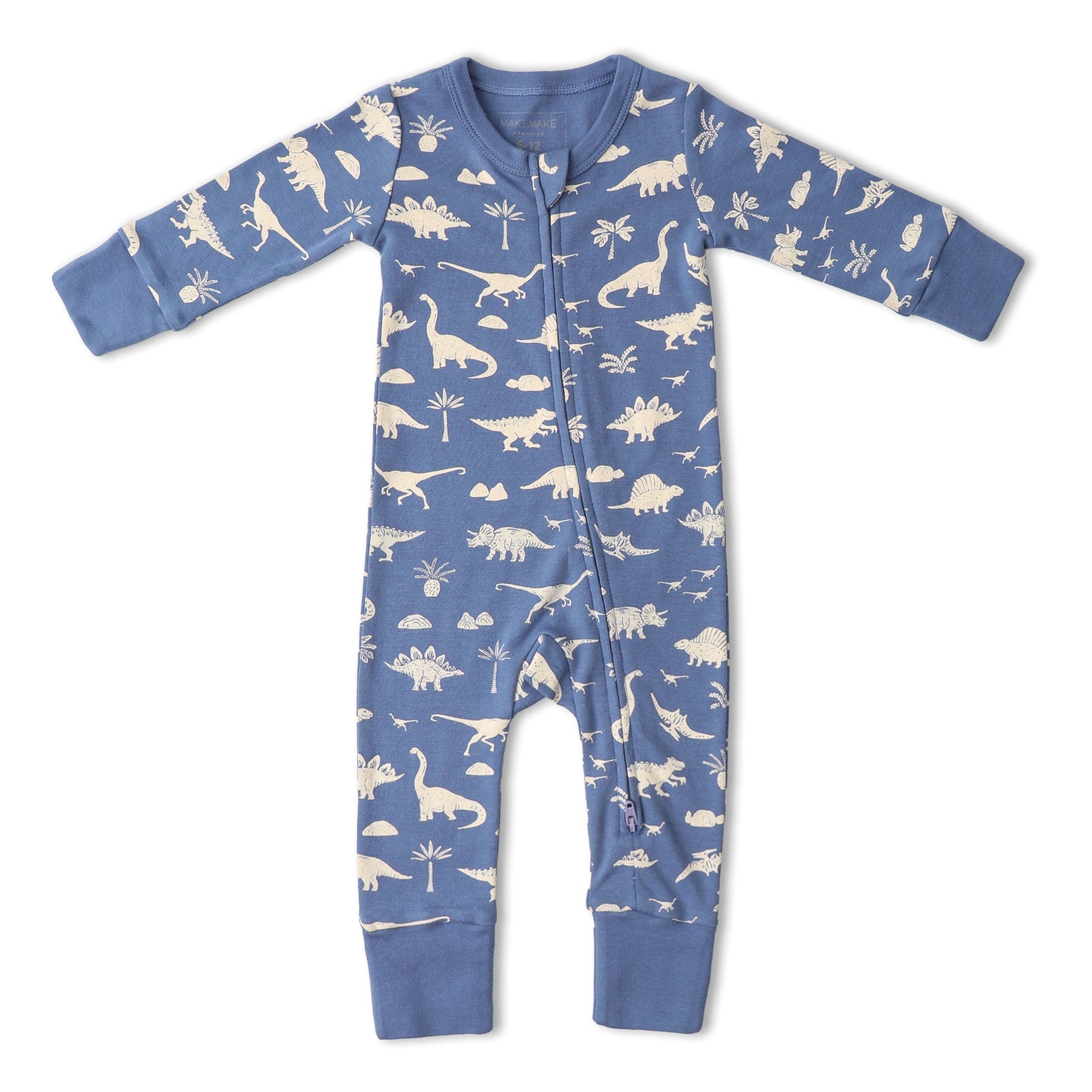 Makemake Organics Makemake Organics Baby Romper With 2 Way Zip Dino Print Soft Organic Cotton All Day Wear