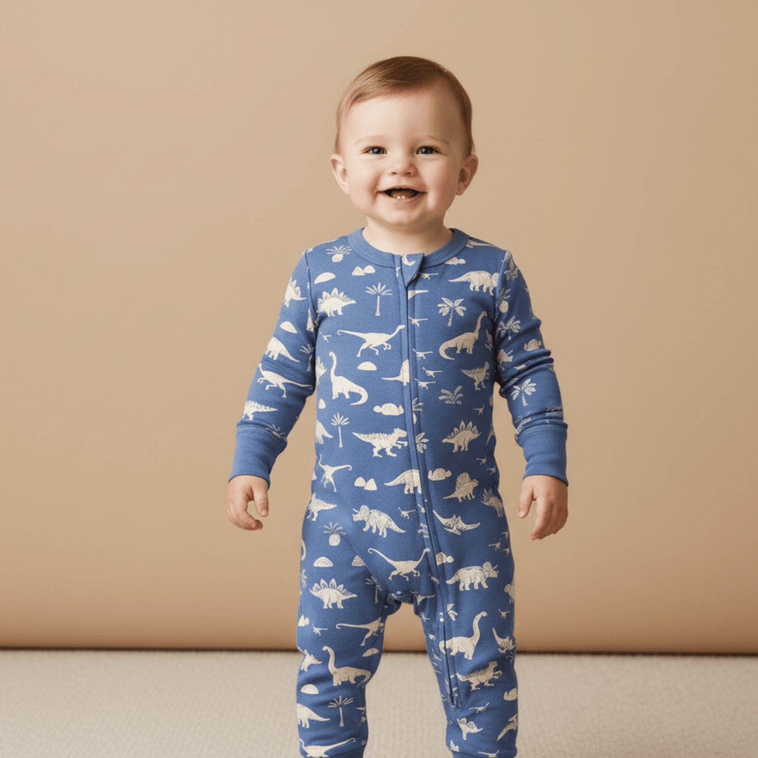 Organic 2-Way Zip Romper - Dino - Baby & Toddler Clothing, Textile, Nightwear, Camouflage, Overall | Everetts Place