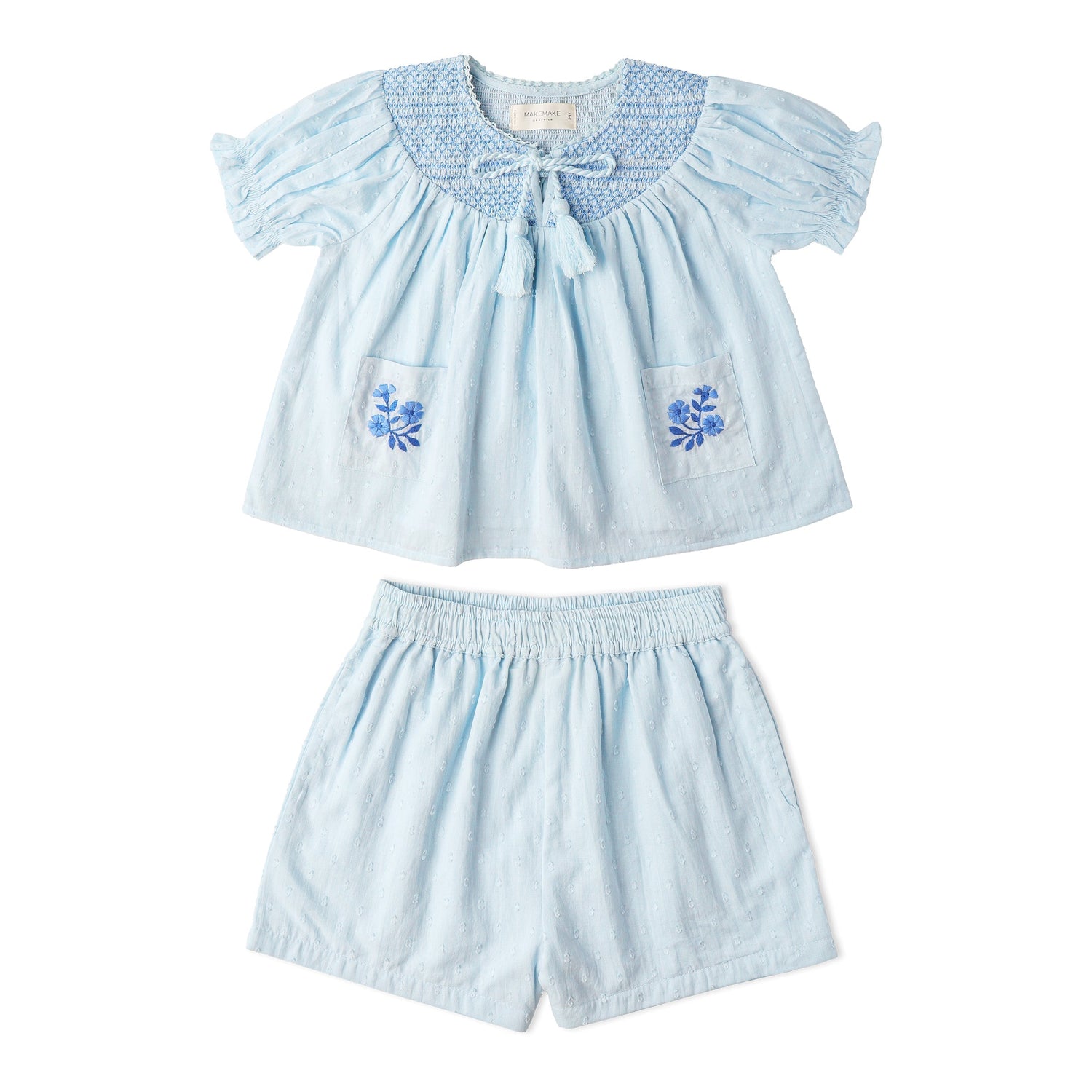 Makemake Organics Makemake Organics Baby Smocked Top And Shorts Set In Organic Cotton Soft Breathable Summer Wear
