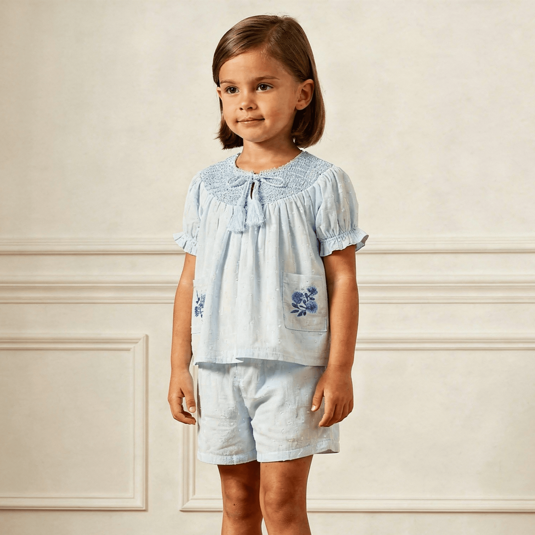 Makemake Organics Makemake Organics Baby Smocked Top And Shorts Set In Organic Cotton Soft Breathable Summer Wear