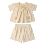 Makemake Organics Makemake Organics Baby Smocked Top And Shorts Set With Embroidered Pocket Soft Organic Cotton