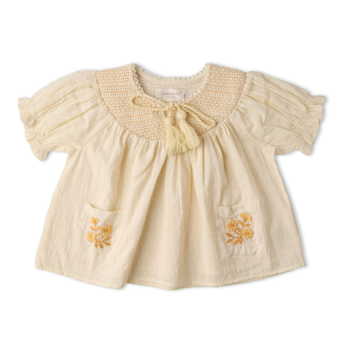 Makemake Organics Makemake Organics Baby Smocked Top And Shorts Set With Embroidered Pocket Soft Organic Cotton