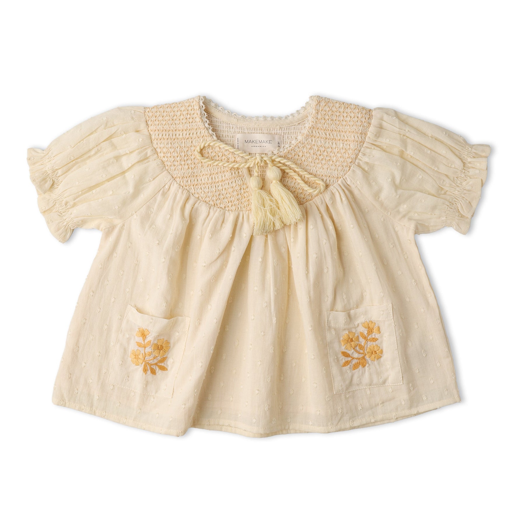 Makemake Organics Makemake Organics Baby Smocked Top And Shorts Set With Embroidered Pocket Soft Organic Cotton