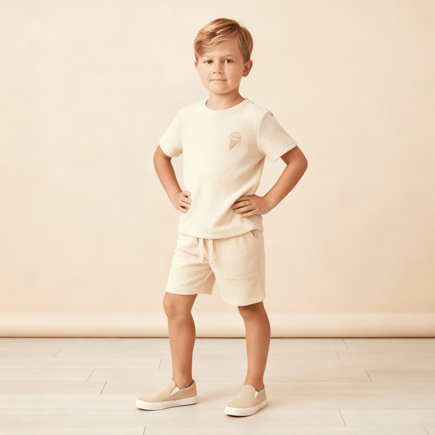 Organic Terry Tee & Shorts Set - Butter Yellow - Sleeve, Neck, Child, Knee, Waist | Everetts Place