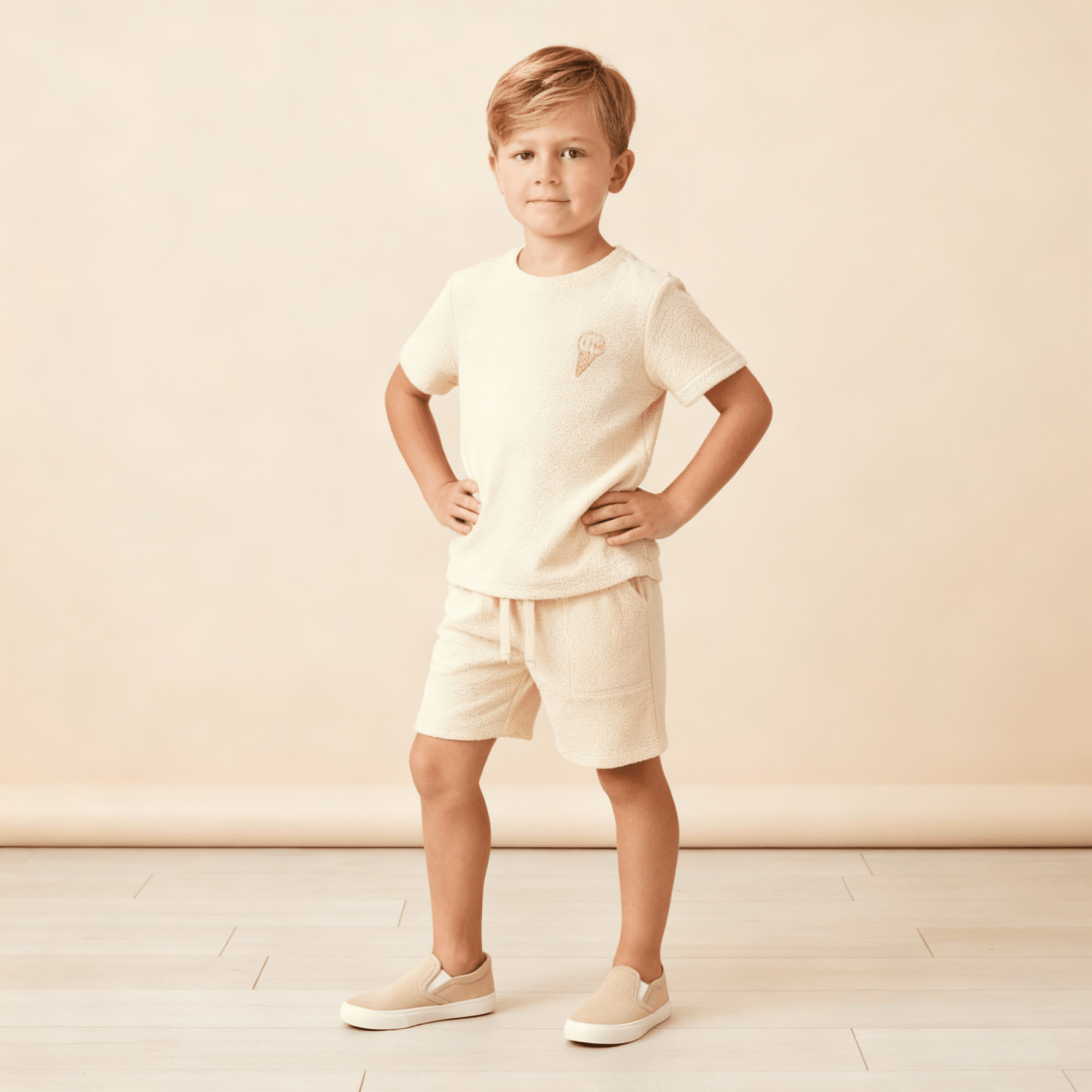 Organic Terry Tee & Shorts Set - Butter Yellow - Sleeve, Neck, Child, Knee, Waist | Everetts Place