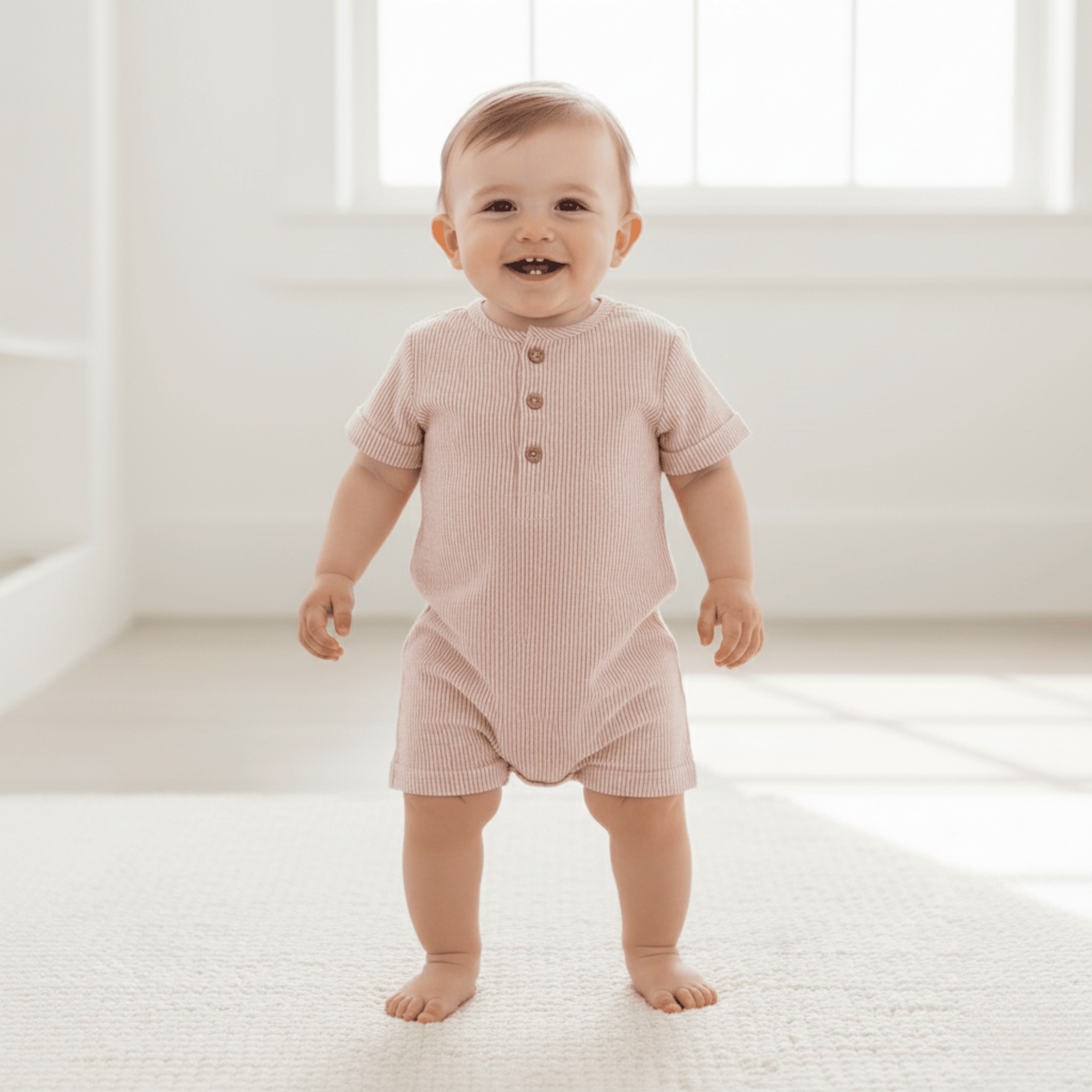 Makemake Organics Makemake Organics Bubble Romper Organic Cotton Seersucker