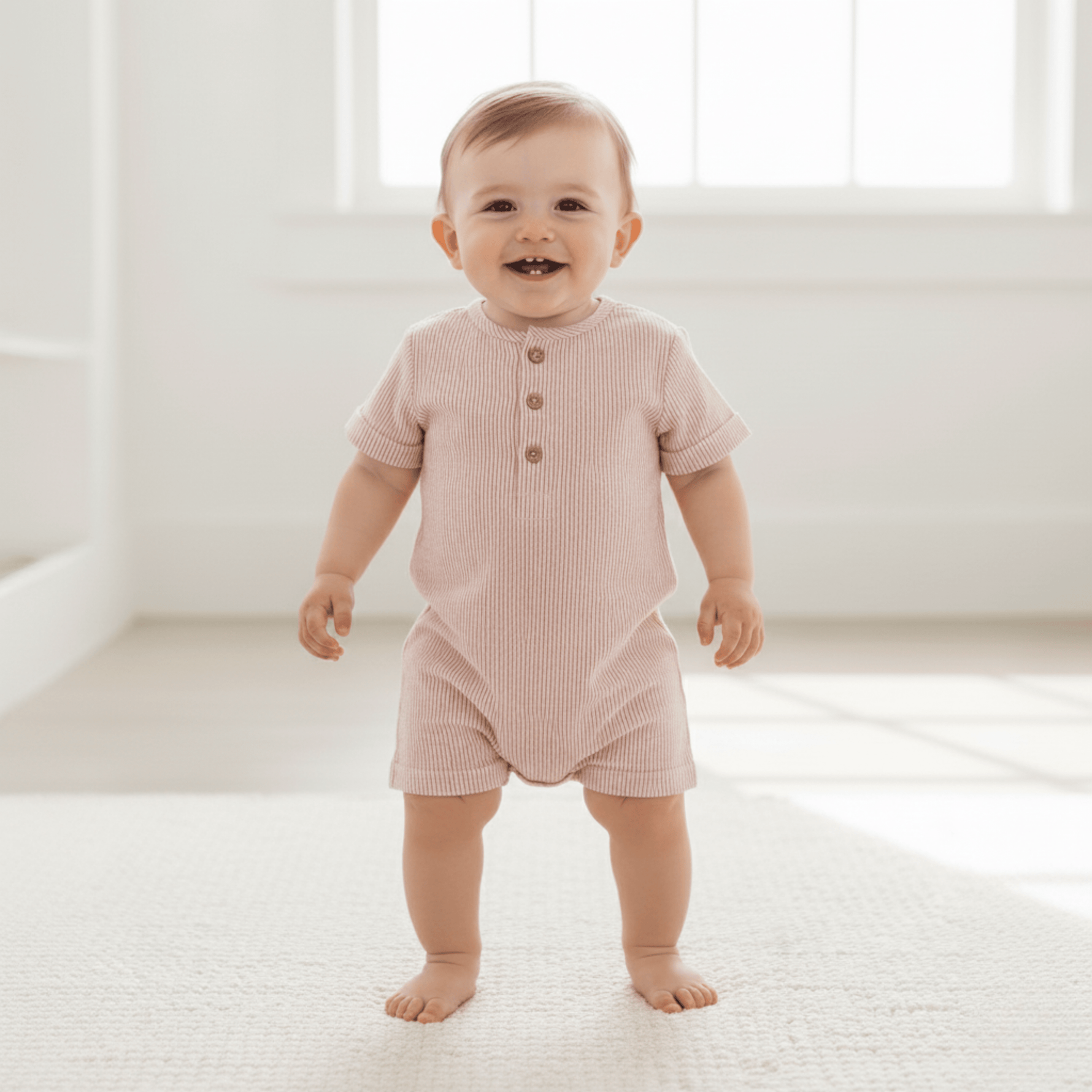 Makemake Organics Makemake Organics Bubble Romper Organic Cotton Seersucker