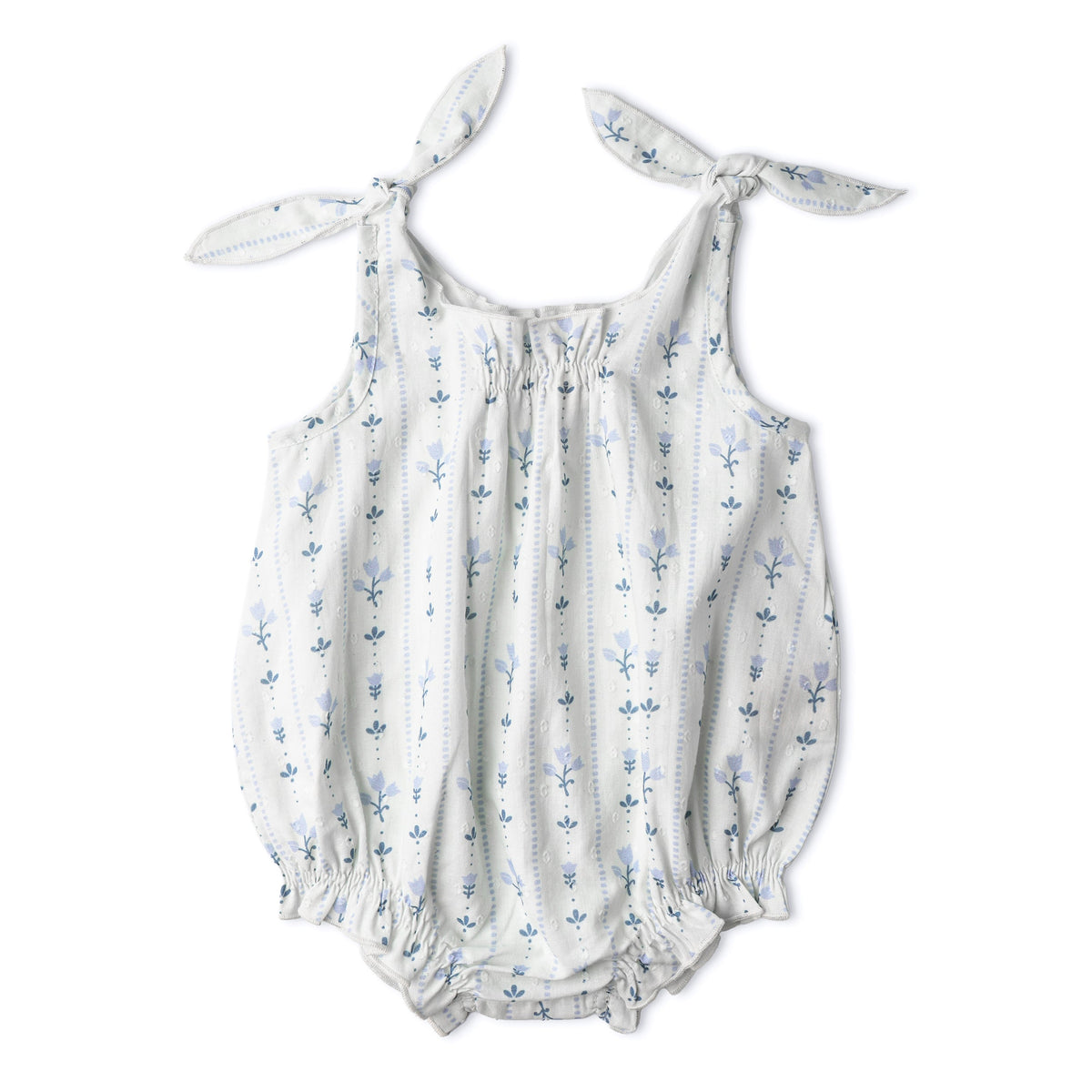 Makemake Organics Makemake Organics Bubble Romper Tie Shoulder Straps Blue