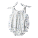 Makemake Organics Makemake Organics Bubble Romper Tie Shoulder Straps Blue