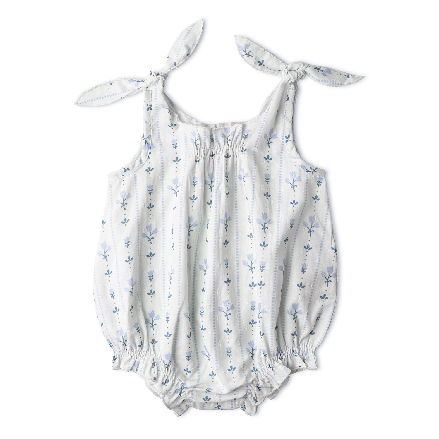 Makemake Organics Makemake Organics Bubble Romper Tie Shoulder Straps Blue