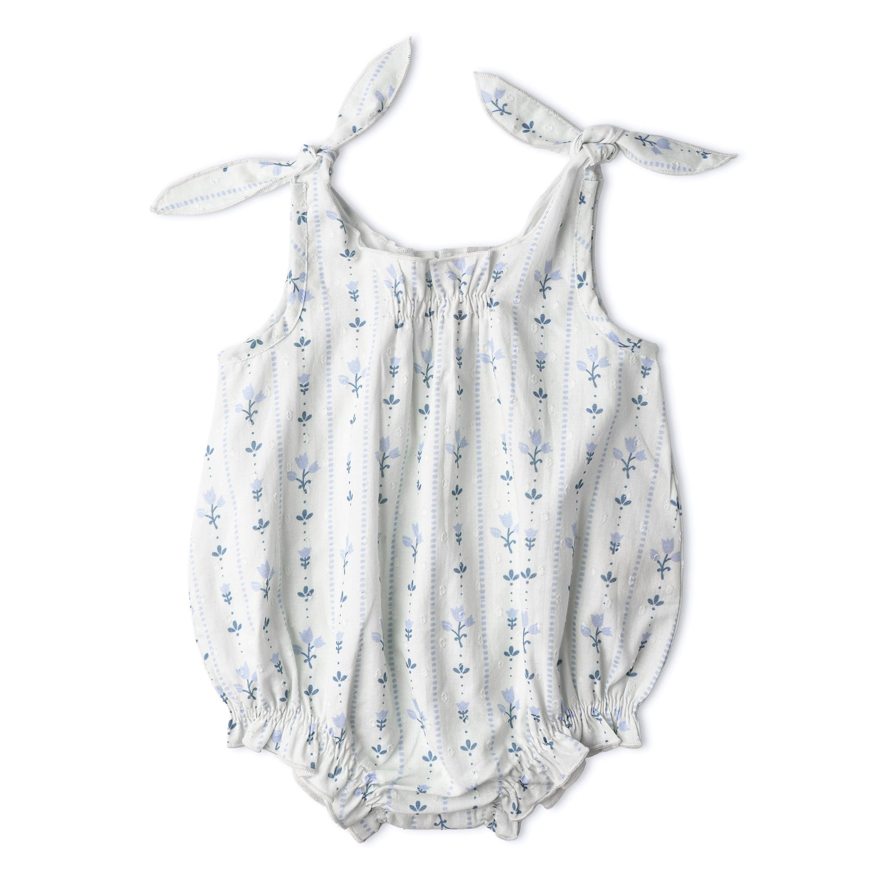 Makemake Organics Makemake Organics Bubble Romper Tie Shoulder Straps Blue