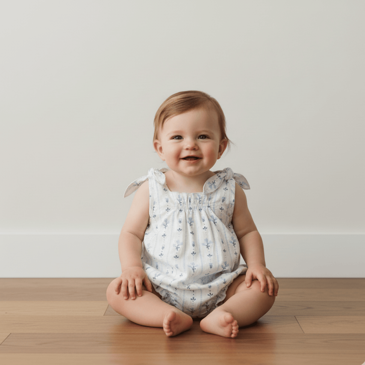 Makemake Organics Makemake Organics Bubble Romper Tie Shoulder Straps Blue