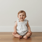 Makemake Organics Makemake Organics Bubble Romper Tie Shoulder Straps Blue