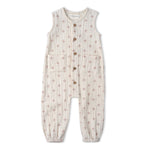 Makemake Organics Makemake Organics Buttoned Jumpsuit With Wooden Buttons In Organic Muslin Cotton For Babies