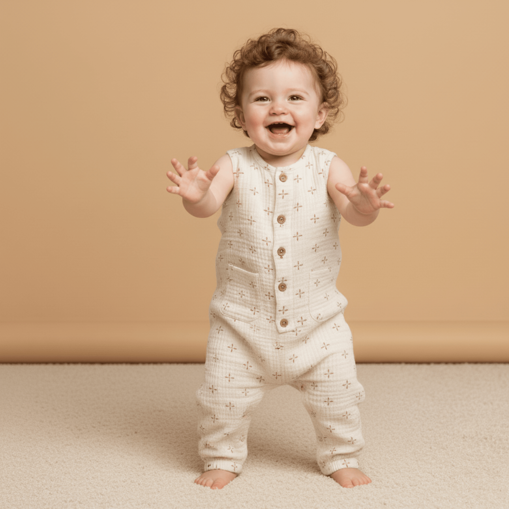 Organic Buttoned Jumpsuit - Cross - Baby & Toddler Clothing, Sleeve, Skin, Child, Overall | Everetts Place
