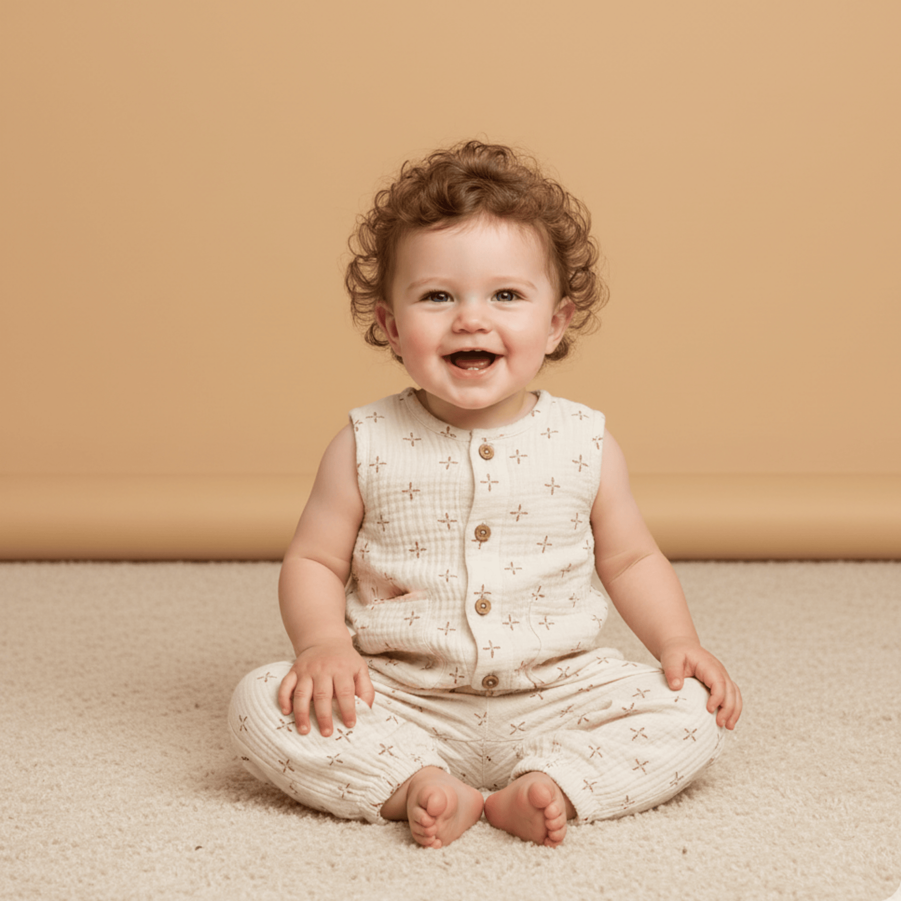 Makemake Organics Makemake Organics Buttoned Jumpsuit With Wooden Buttons In Organic Muslin Cotton For Babies