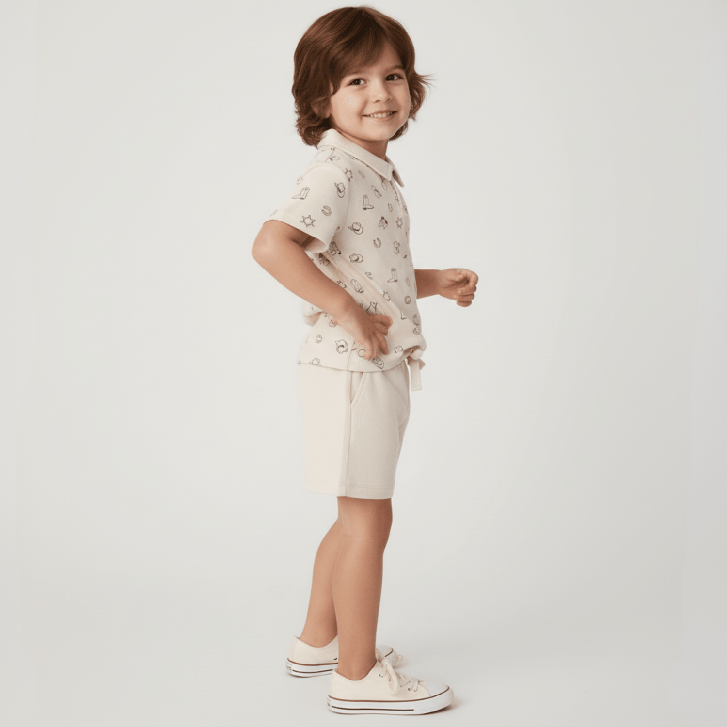 Organic Collar Tee & Shorts Set - Rodeo - Sleeve, Collar, White, Neck, Waist | Everetts Place