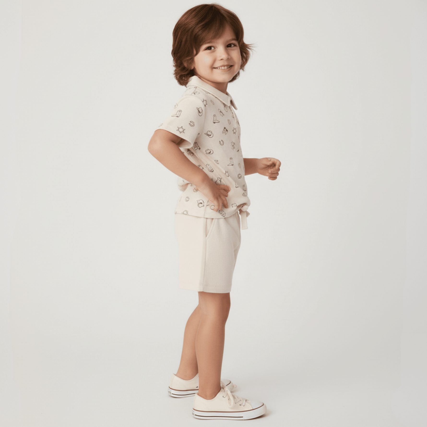 Organic Collar Tee & Shorts Set - Rodeo - Sleeve, Collar, White, Neck, Waist | Everetts Place