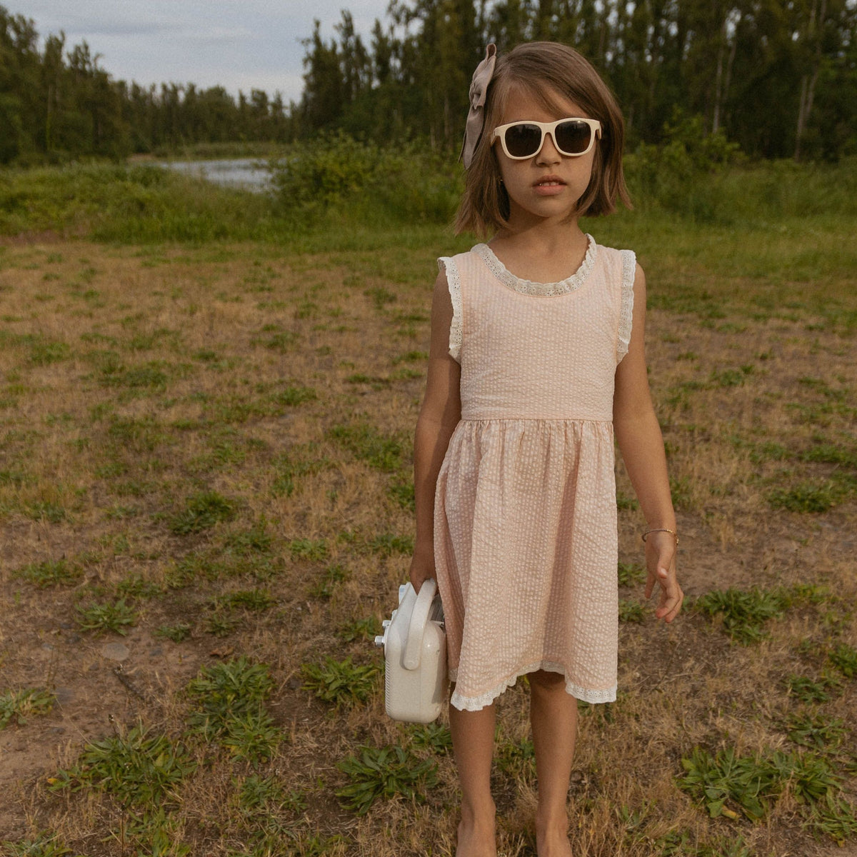 Makemake Organics Makemake Organics Cross Back Dress With Organic Seersucker For Girls Lightweight Summer Twirl Dress