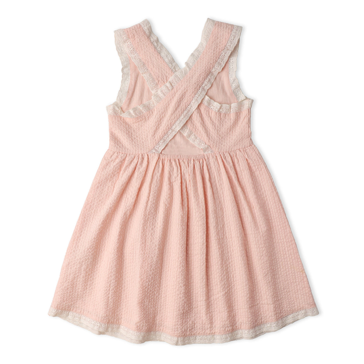 Makemake Organics Makemake Organics Cross Back Dress With Organic Seersucker For Girls Lightweight Summer Twirl Dress