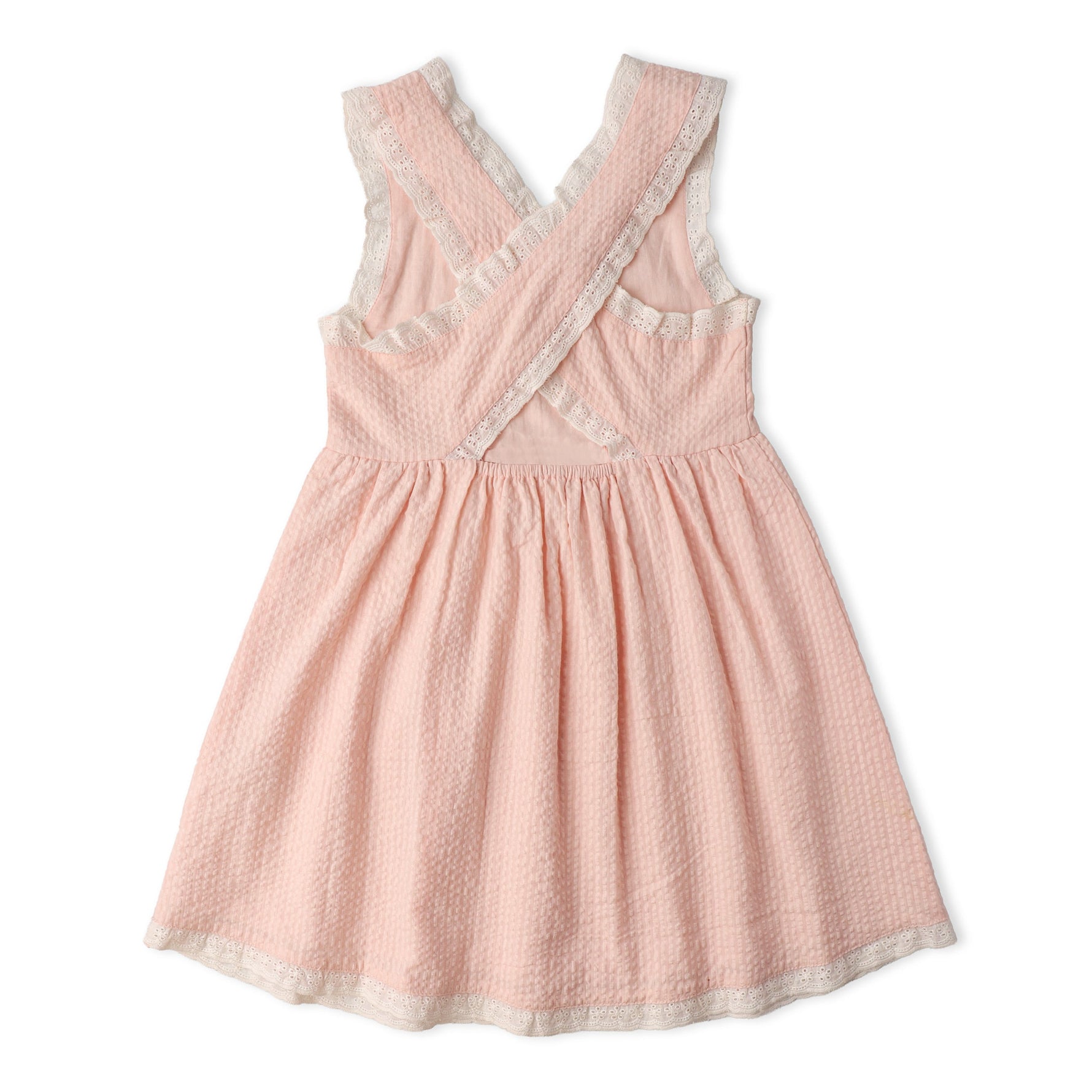 Makemake Organics Makemake Organics Cross Back Dress With Organic Seersucker For Girls Lightweight Summer Twirl Dress