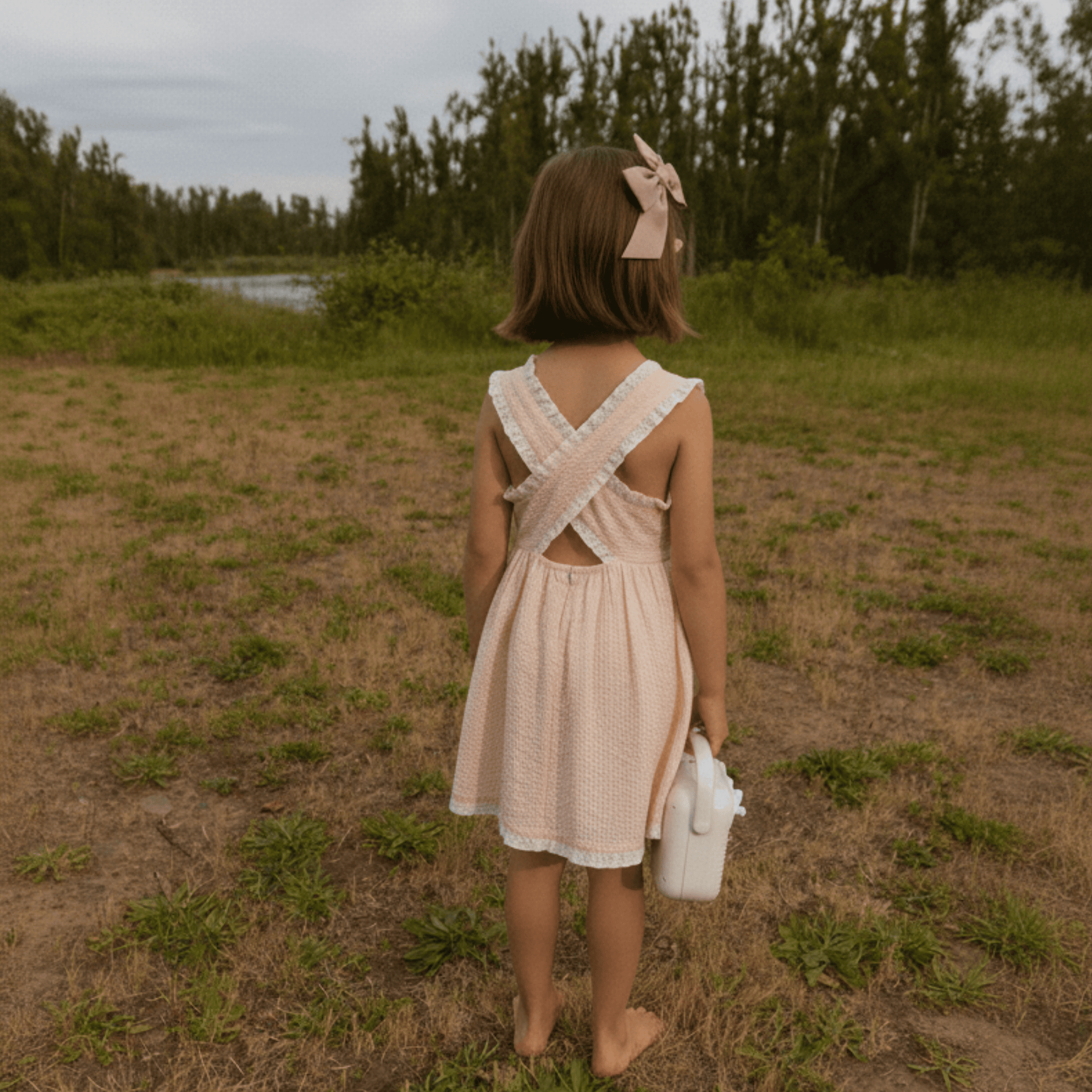 Makemake Organics Makemake Organics Cross Back Dress With Organic Seersucker For Girls Lightweight Summer Twirl Dress