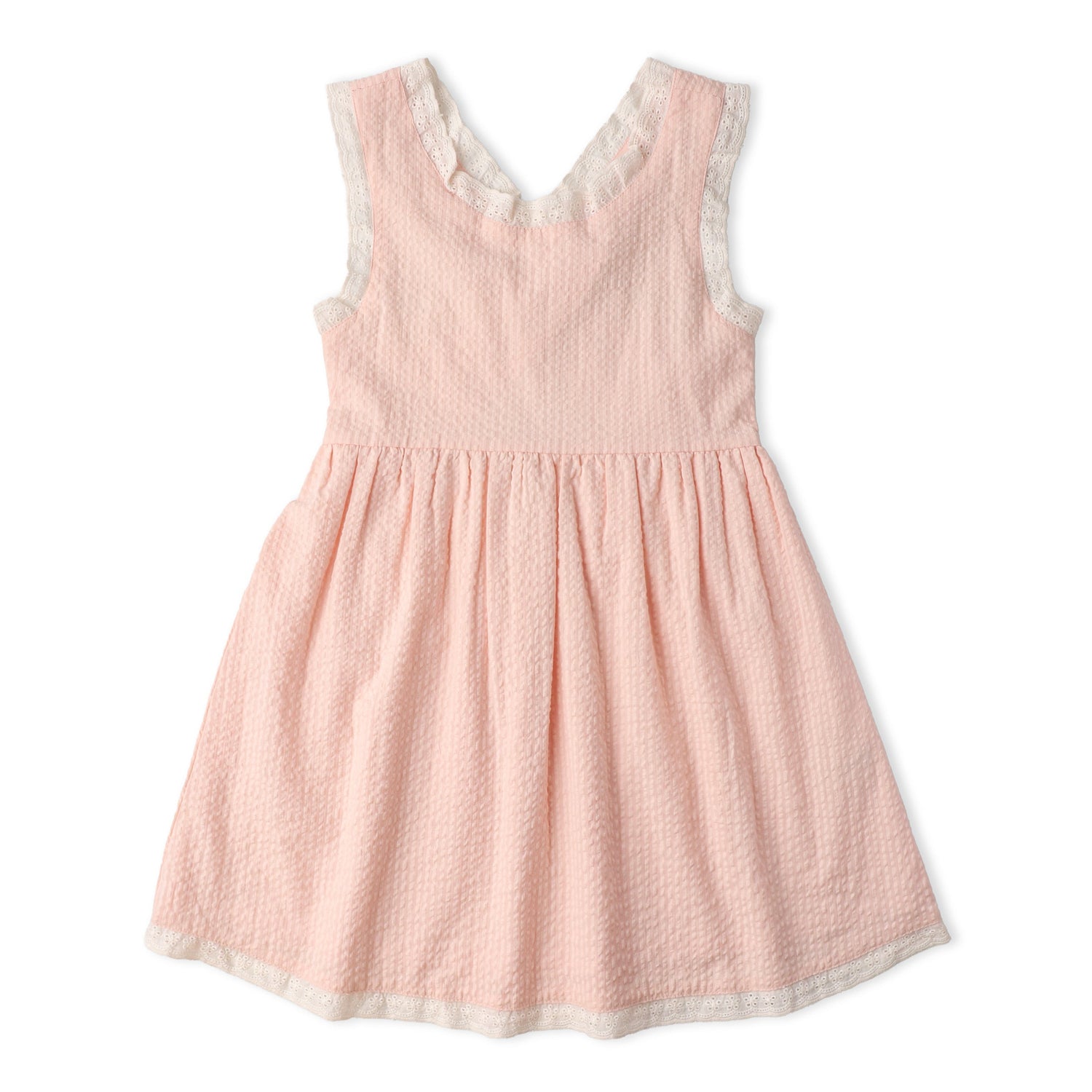 Makemake Organics Makemake Organics Cross Back Dress With Organic Seersucker For Girls Lightweight Summer Twirl Dress