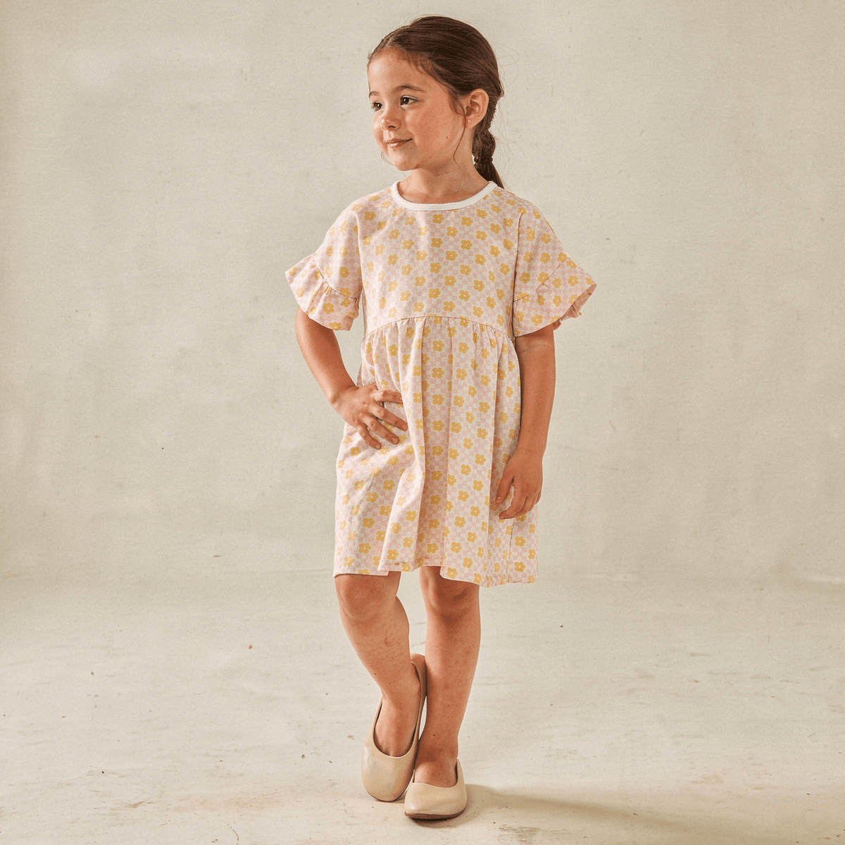 Makemake Organics Makemake Organics Dolman Sleeve Dress With Soft Organic Cotton And Pop Floral Print For Playtime