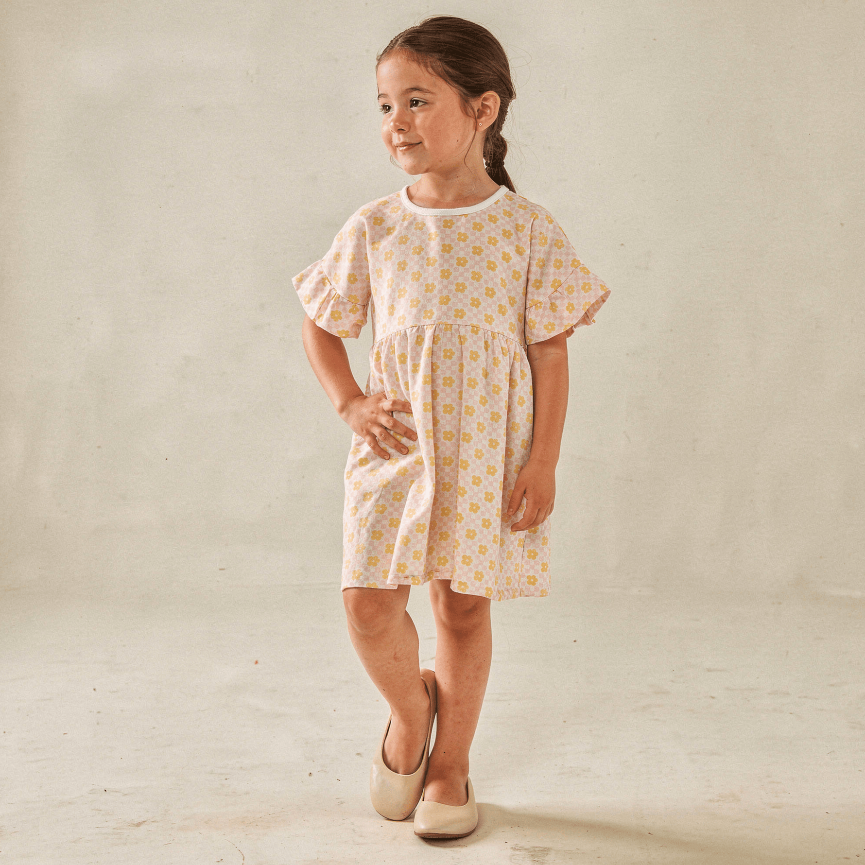 Makemake Organics Makemake Organics Dolman Sleeve Dress With Soft Organic Cotton And Pop Floral Print For Playtime