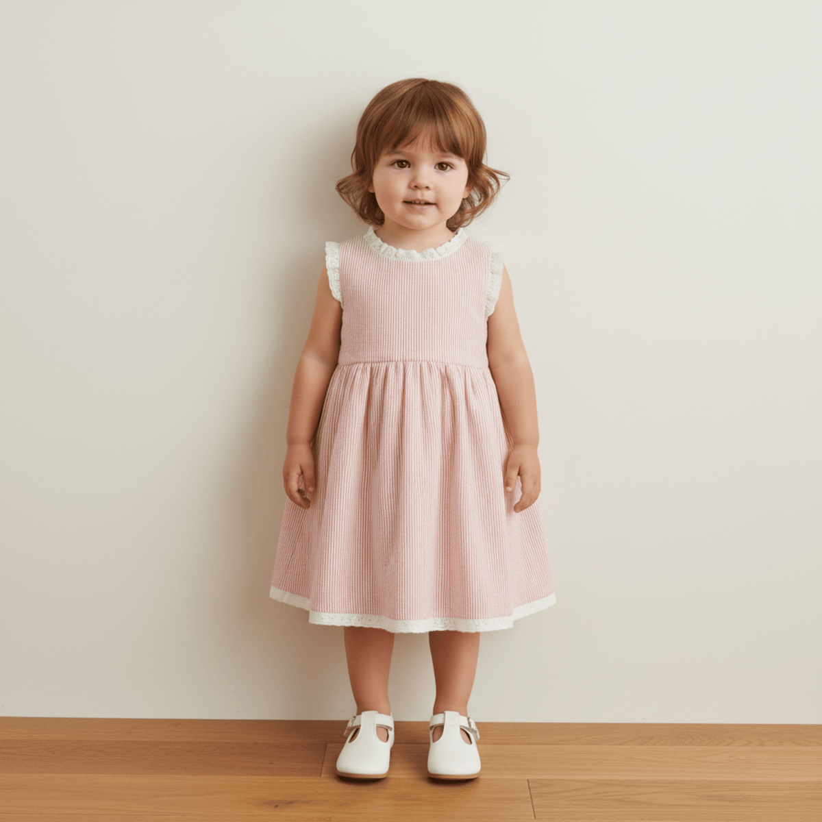 Makemake Organics Makemake Organics Dress With Cross Back Straps For Baby Girls Seersucker Lightweight Airy Summer Dress