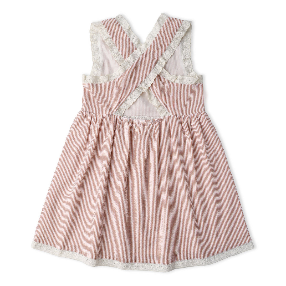 Makemake Organics Makemake Organics Dress With Cross Back Straps For Baby Girls Seersucker Lightweight Airy Summer Dress