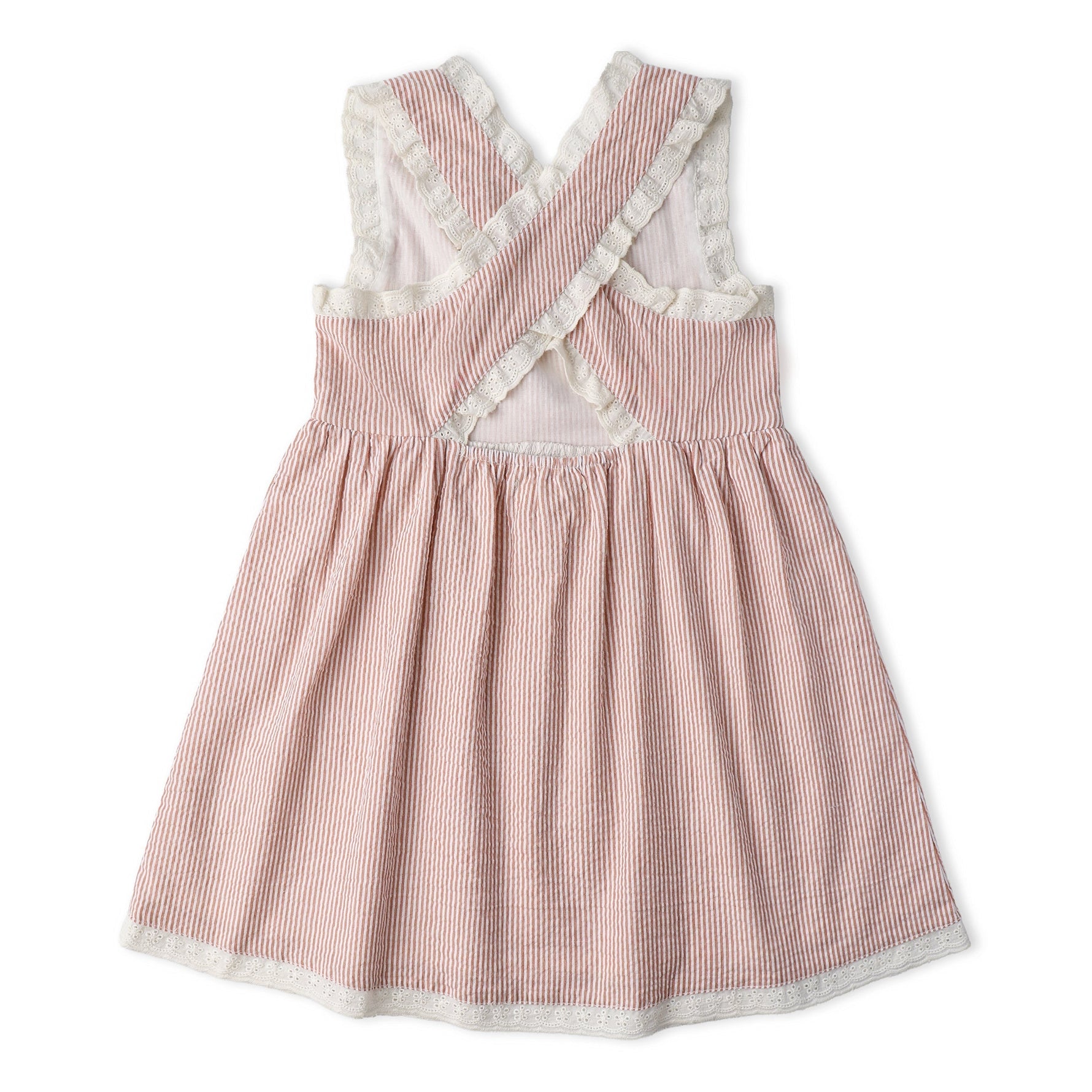 Makemake Organics Makemake Organics Dress With Cross Back Straps For Baby Girls Seersucker Lightweight Airy Summer Dress