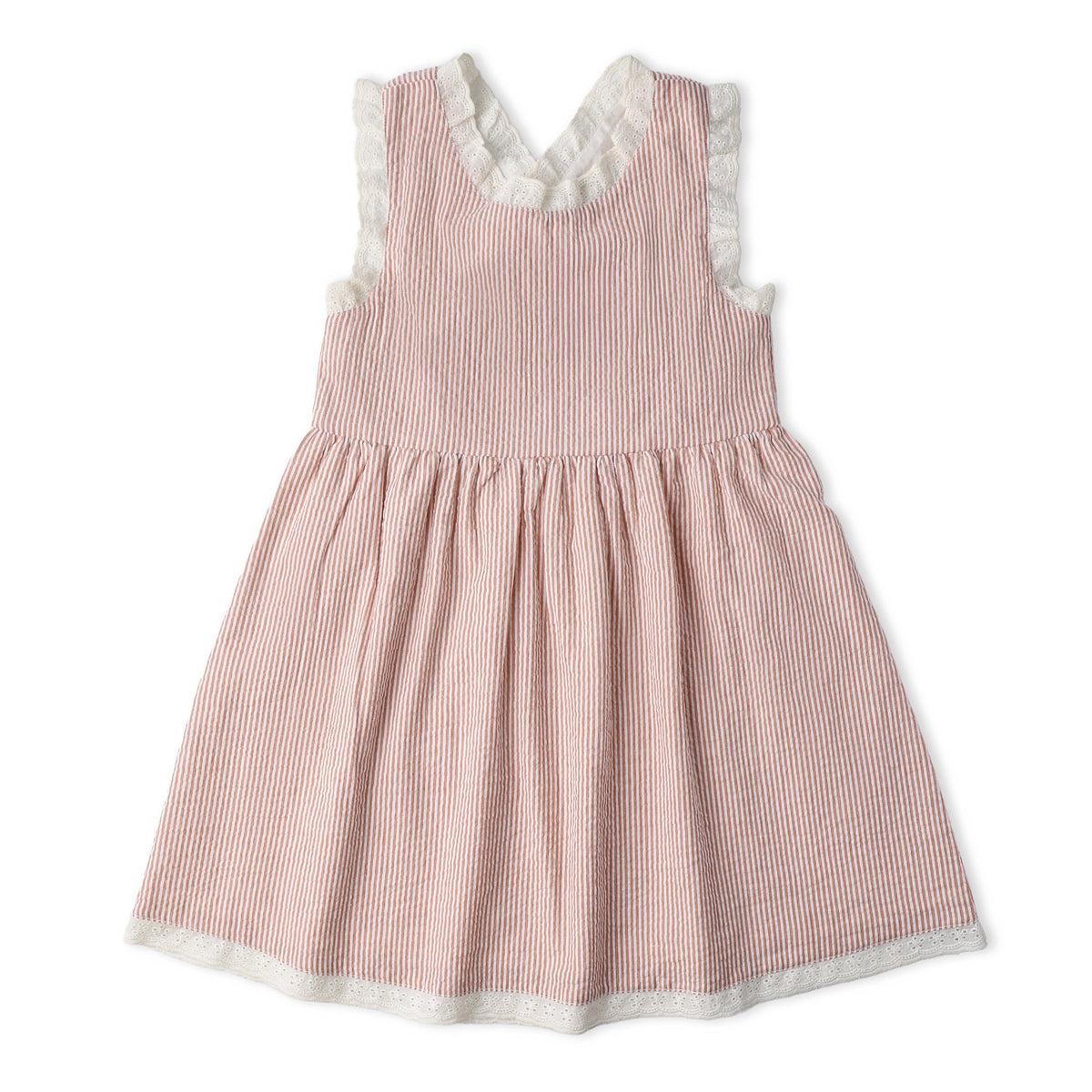 Makemake Organics Makemake Organics Dress With Cross Back Straps For Baby Girls Seersucker Lightweight Airy Summer Dress