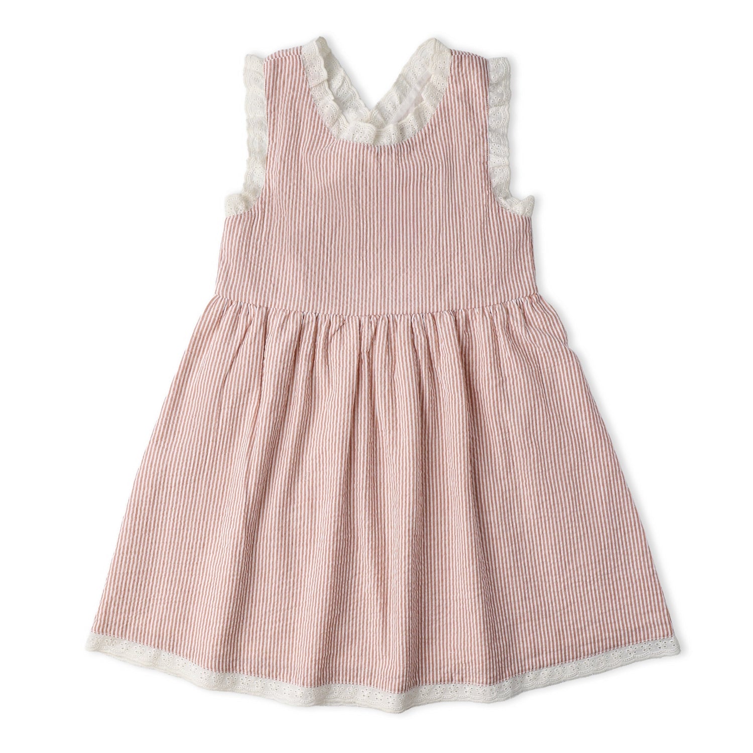 Makemake Organics Makemake Organics Dress With Cross Back Straps For Baby Girls Seersucker Lightweight Airy Summer Dress