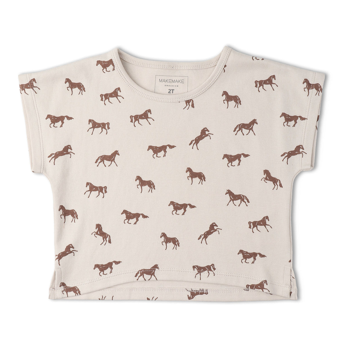 Makemake Organics Makemake Organics Drop Shoulder Tee And Shorts Set Organic Cotton Interlock Baby Outfit With Horses Print