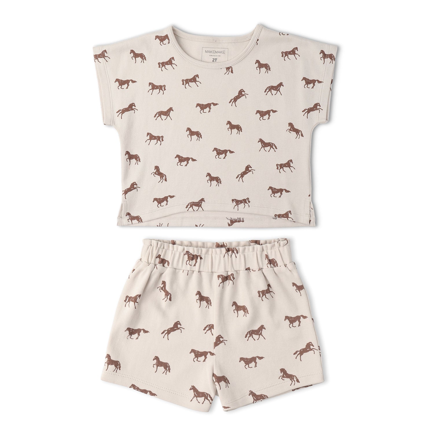 Makemake Organics Makemake Organics Drop Shoulder Tee And Shorts Set Organic Cotton Interlock Baby Outfit With Horses Print