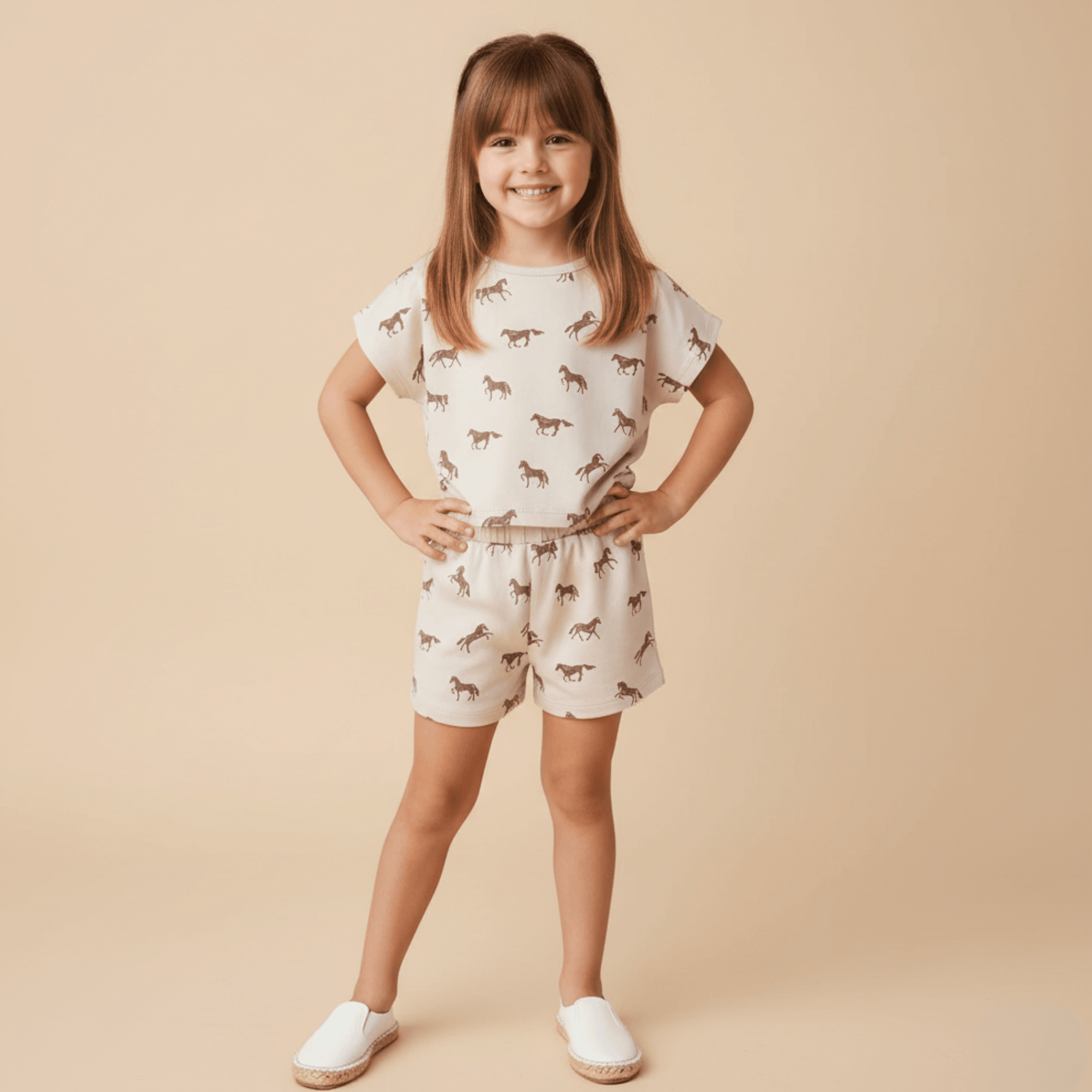 Organic Drop Shoulder Tee & Shorts Set - Horses - Sleeve, Baby & Toddler Clothing, Pink, Dress, One-piece garment | Everetts Place