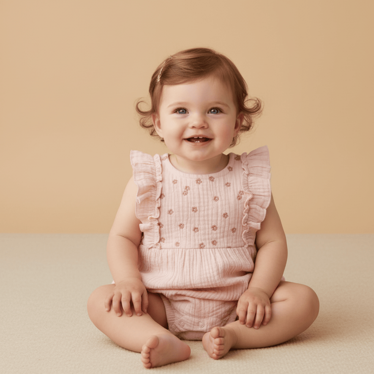 Makemake Organics Makemake Organics Embroidered Ruffle Romper In Organic Muslin For Babies Lightweight Summer One Piece