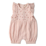 Makemake Organics Makemake Organics Embroidered Ruffle Romper In Organic Muslin For Babies Lightweight Summer One Piece