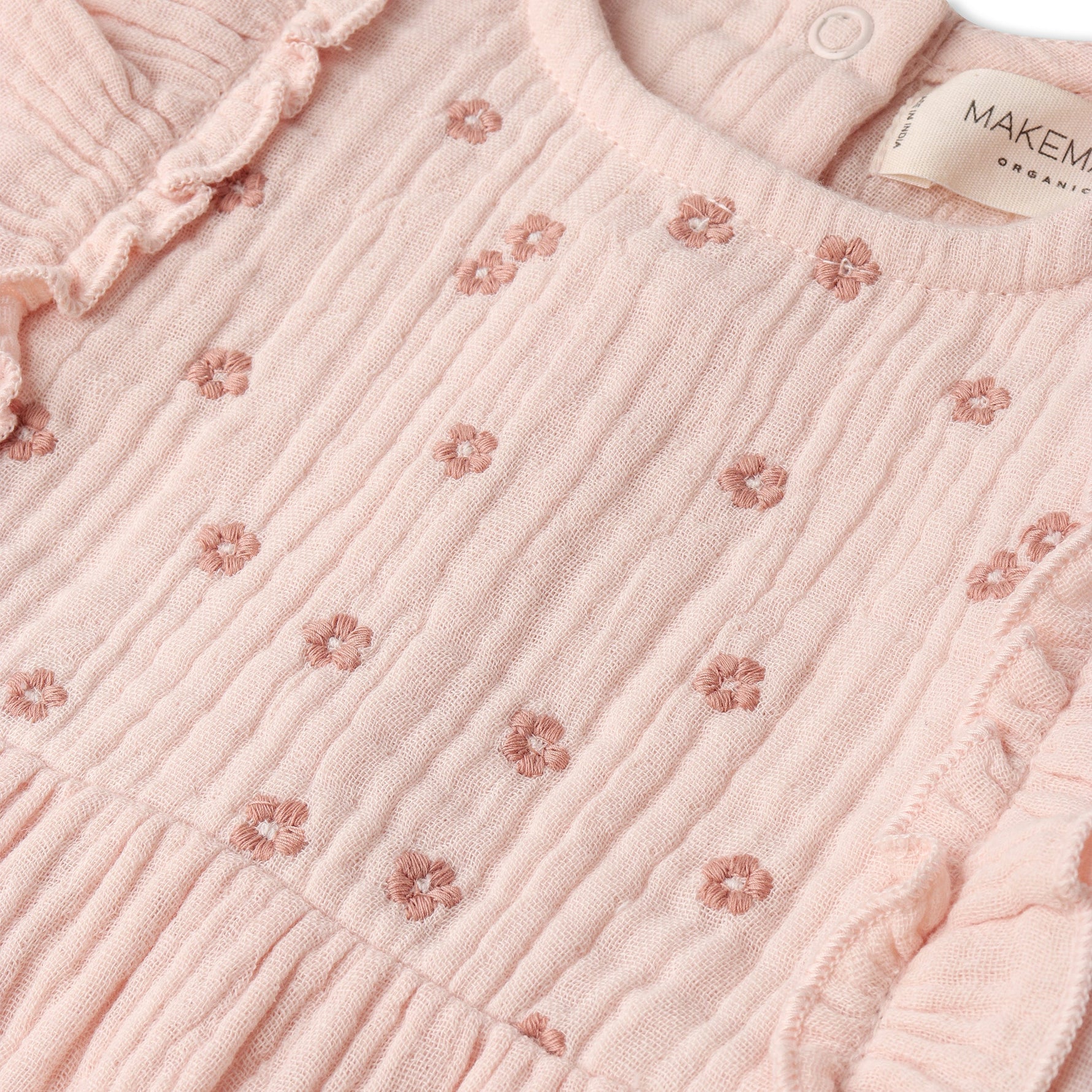 Makemake Organics Makemake Organics Embroidered Ruffle Romper In Organic Muslin For Babies Lightweight Summer One Piece