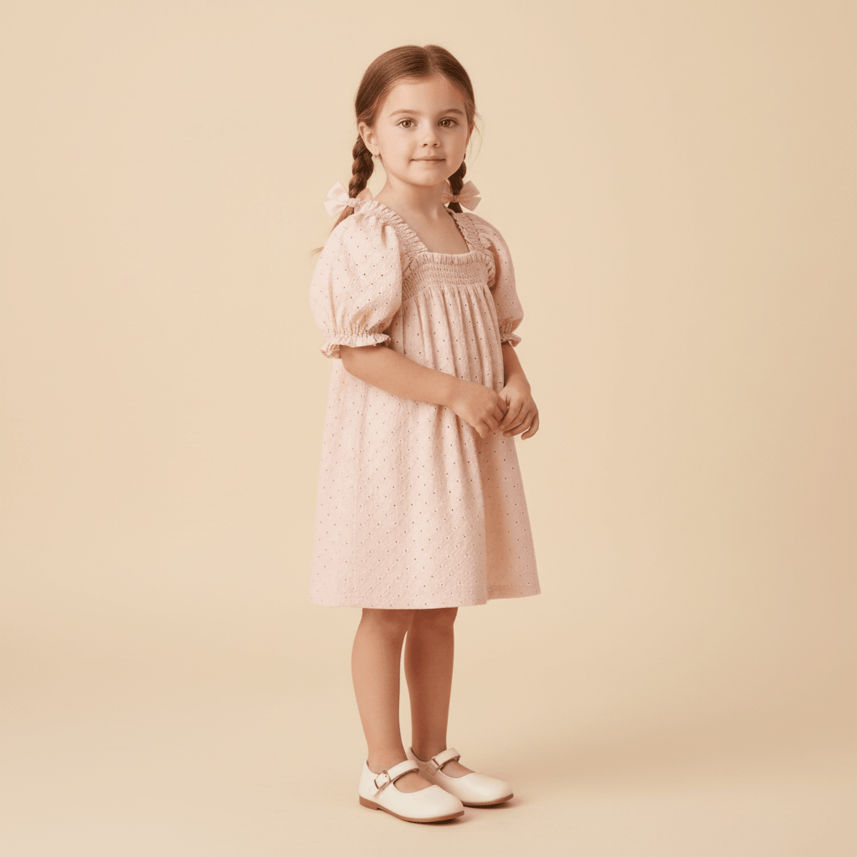 Makemake Organics Makemake Organics Eyelet Bubble Sleeve Dress With Organic Cotton For Baby Girls Breathable Comfort