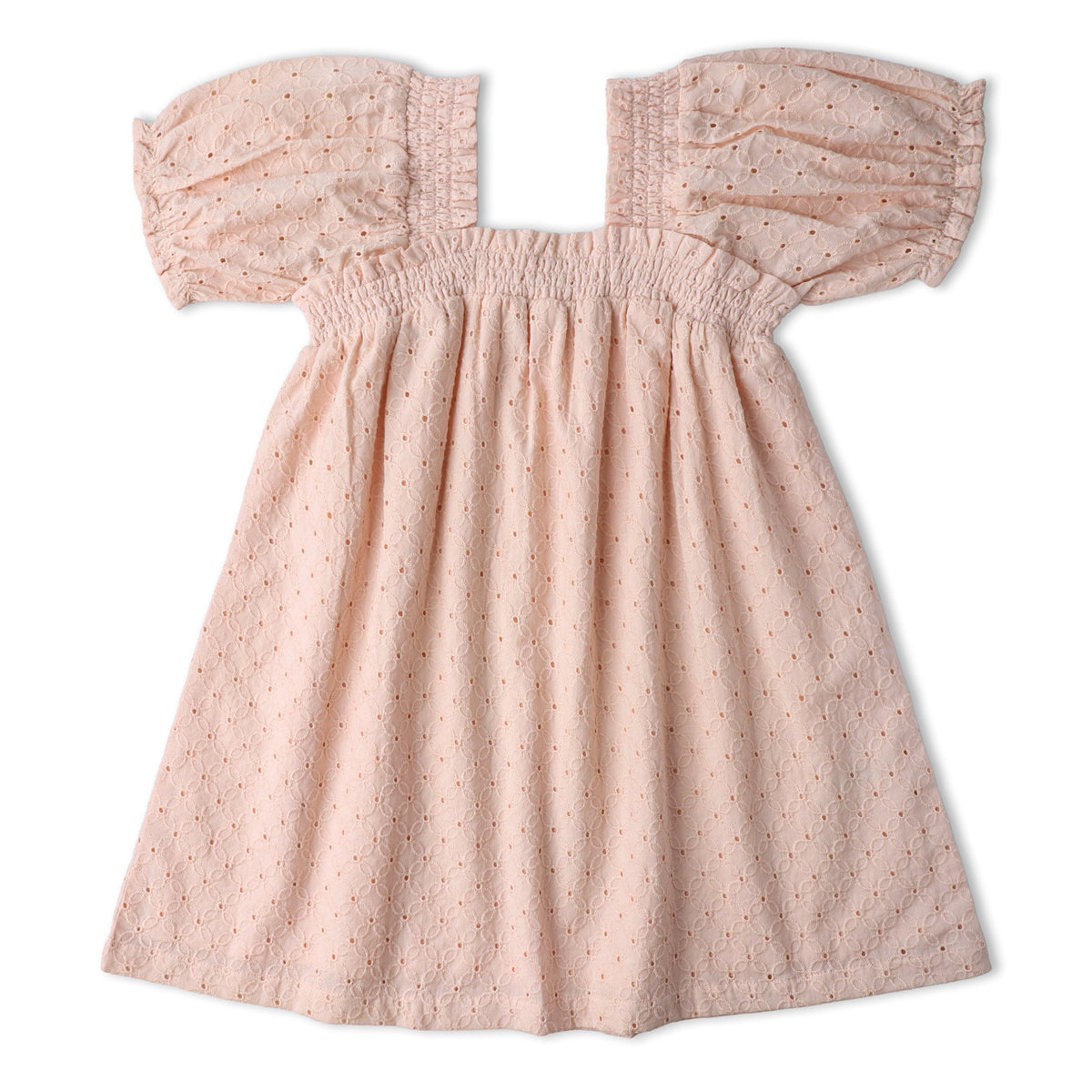 Makemake Organics Makemake Organics Eyelet Bubble Sleeve Dress With Organic Cotton For Baby Girls Breathable Comfort
