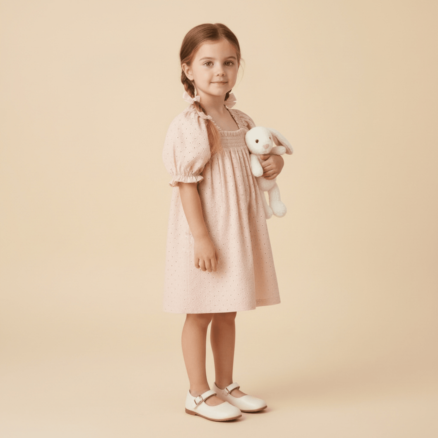 Organic Eyelet Bubble Sleeve Dress - Blush Eyelet - Sleeve, Dress, Fashion, Textile, One-piece garment | Everetts Place